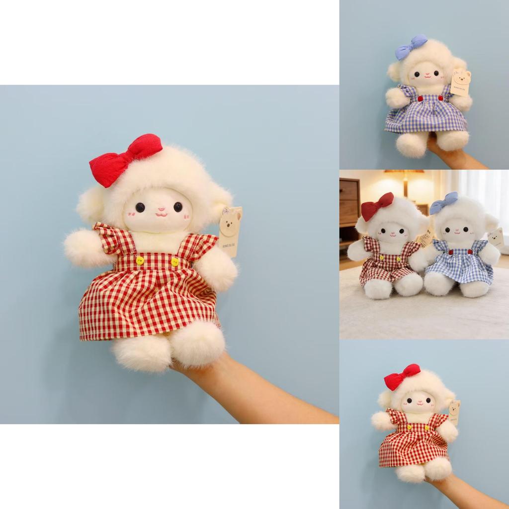 Plush Sheep Toy With Checkered Dress And Bow Decoration For Babies And Kids Gift Sleep Pillow