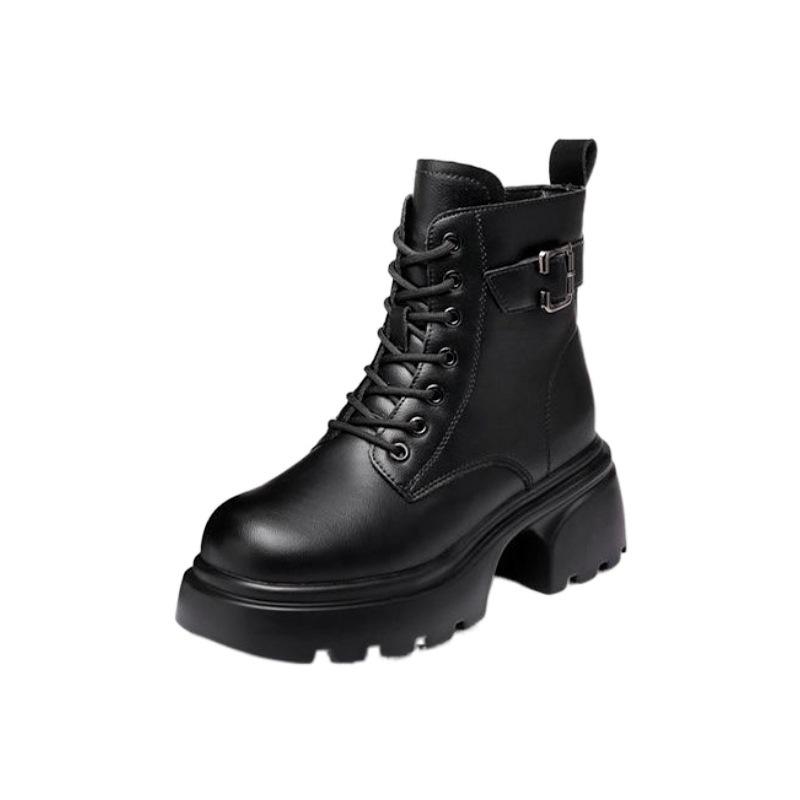 Soft Leather Platform Martin Boots Women's 2025 Winter British Wind Cotton Boots Thick Heel Short Boots Cotton Shoes Piled Thickened Snow Boots