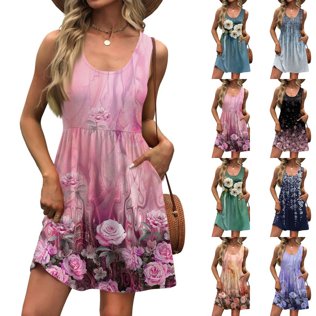 Women's Summer Dress A-Line Sleeveless Casual Sundress With Pockets