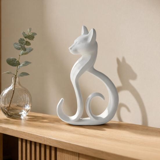 Yousheng 3D Printed Cat Figurine, Minimalist Elegant Sitting Cat Sculpture, Modern Animal Ornament for Home Office Desk Shelf Decor