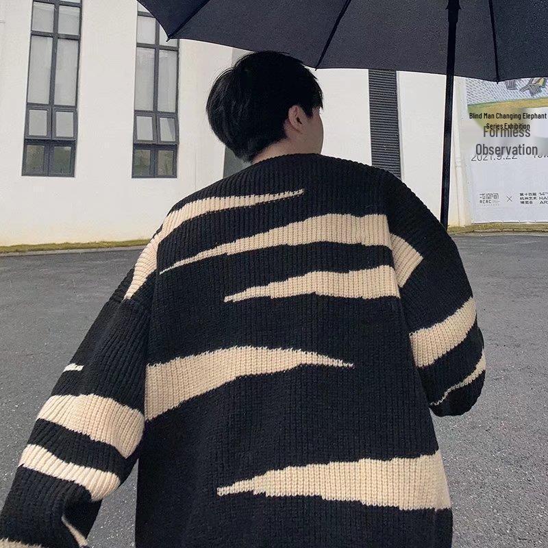 Tide Men's Color Block Striped Knit Sweater - Winter 2022, Casual Loose Fit