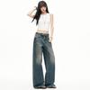 Trendy Vintage Cuffed Waist Relaxed Straight Wide Leg Comfy Denim Pants For Ladies Spring Summer Casual Pants Oversize Denim Trousers