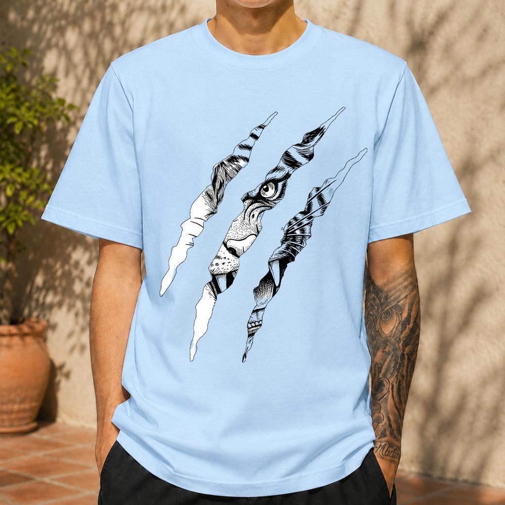 2026 New Pure Cotton Tshirt Ripped Claw Mark Leopard Eye Creative Print Trendy Unisexs Crew Neck Top Casual Short Sleeve