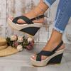 Scarpe taglie forti 35-42 per donna Sandali con zeppa e fibbia alla caviglia per donna Sandali estivi in denim Comodi sandali con suola spessa