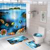 Bathroom Shower Curtain Four-piece Digital Printing Sand Underwater World Waterproof Shower Curtain Shower Curtain Partition Curtain Bath Mat