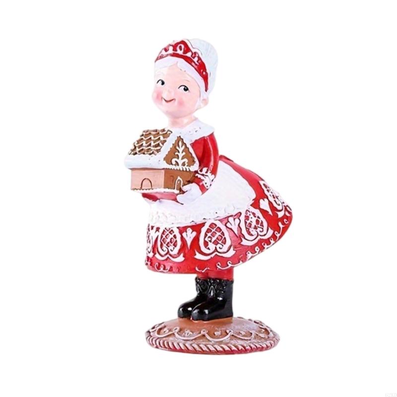 62KD Seasonal Gingerbreads Santa Couple Table Decors Resins Figures for Holiday Gift