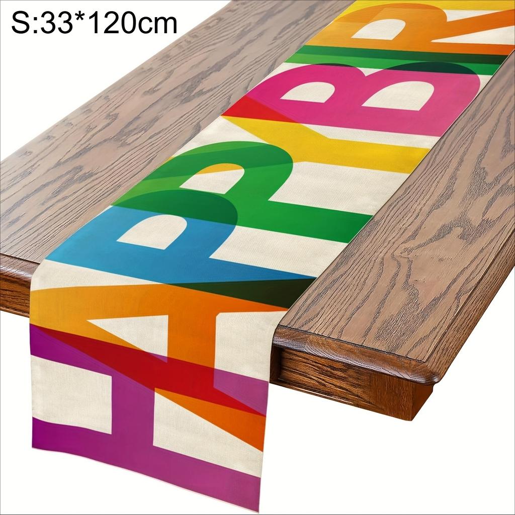 1pc Happy Birthday Table Runner, Colorful Kitchen Dining Decoration for Indoor Outdoor Home Party Desktop, Festive Table Setting