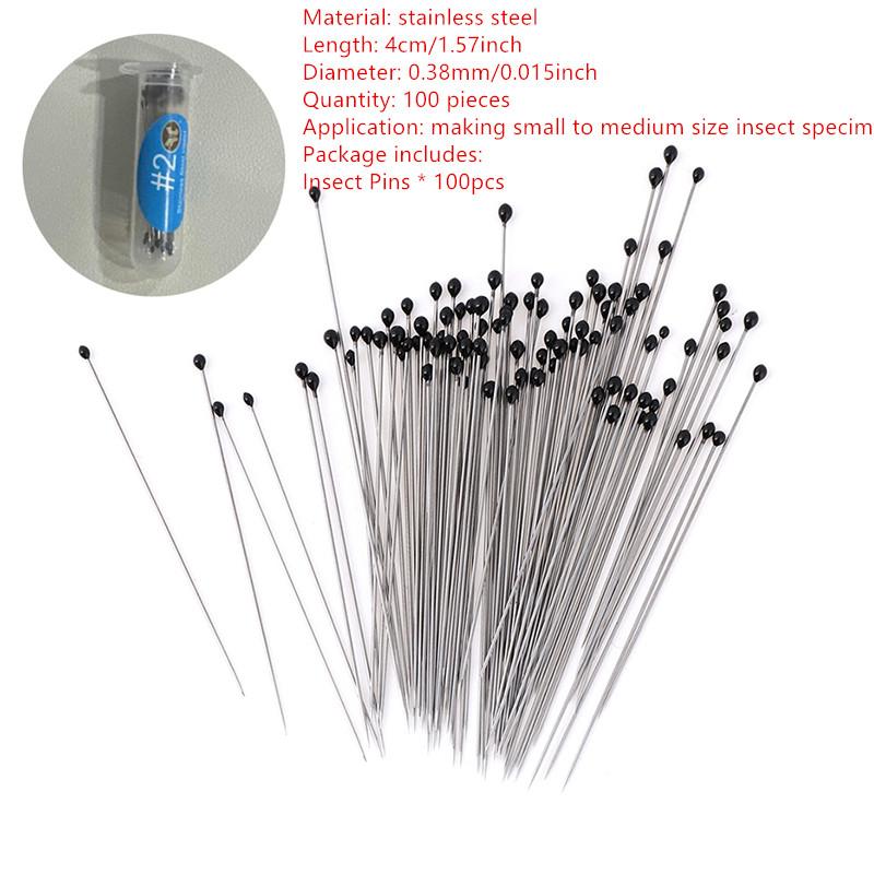 100 Pieces Insect Pins Specimen Needle Stainless Steel with Plastic Box for School Lab Entomology Body Dissection Insect Needle