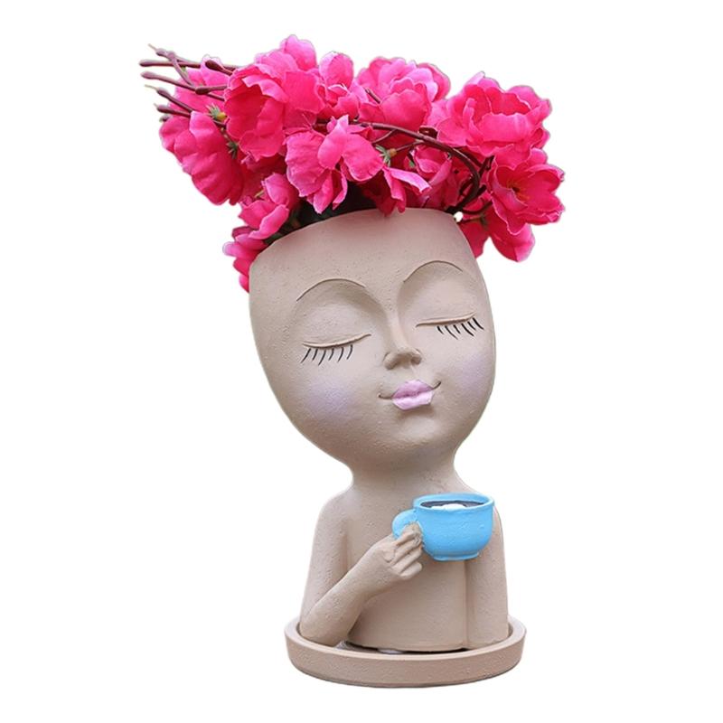 

Кофейная Девушка Ваза для цветов Кашпо Статуэтка из смолы Цветочный горшок Маленькие горшки для суккулентов из смолы Домашняя декоративная художественная ваза хаки