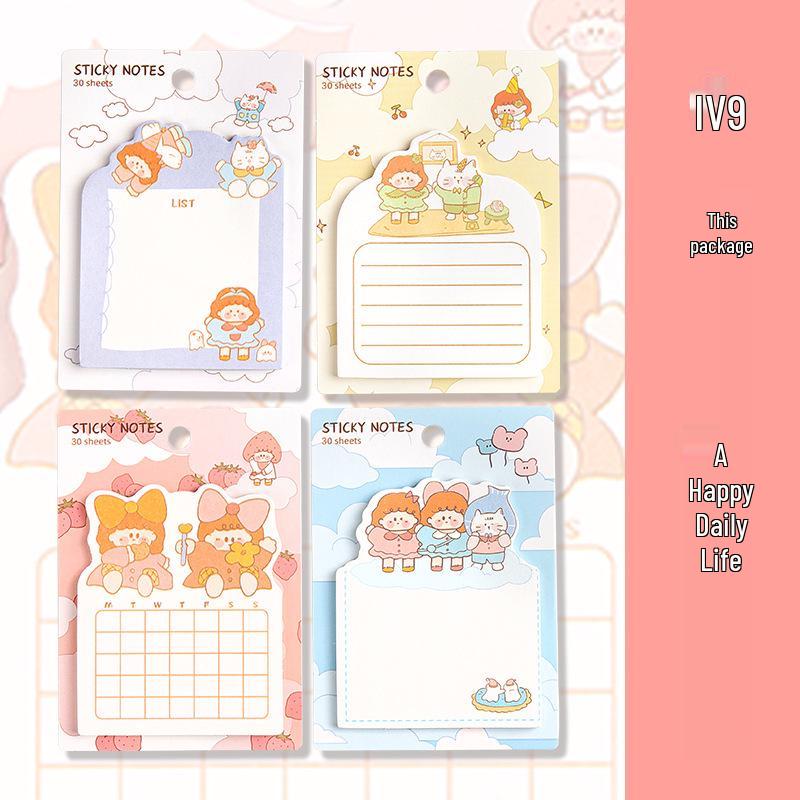 Cartoon Cute Student Girl Irregular Sticky Notes, Tearable Handwrite Style