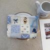 Adorable Blue Cartoon Makeup Bag: Mini Pure Cotton Coin and Earphone Pouch, Lipstick Carrier, Portable Storage.