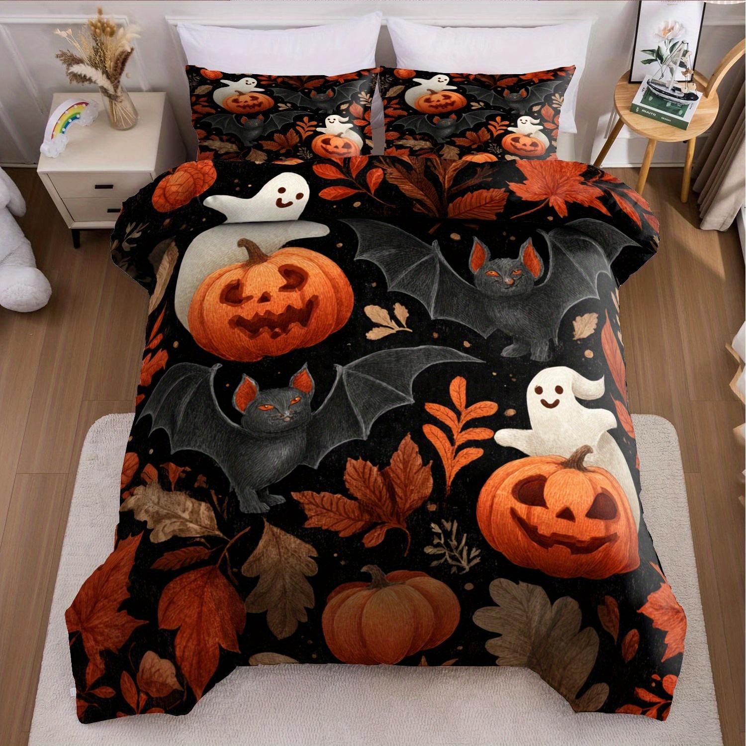 

3pcs Halloween Pumpkin Monster Duvet Cover Set without Core Quilt Cover with 2 PillowcasesSoft and Machine Washable EU Twin(135x200cm)