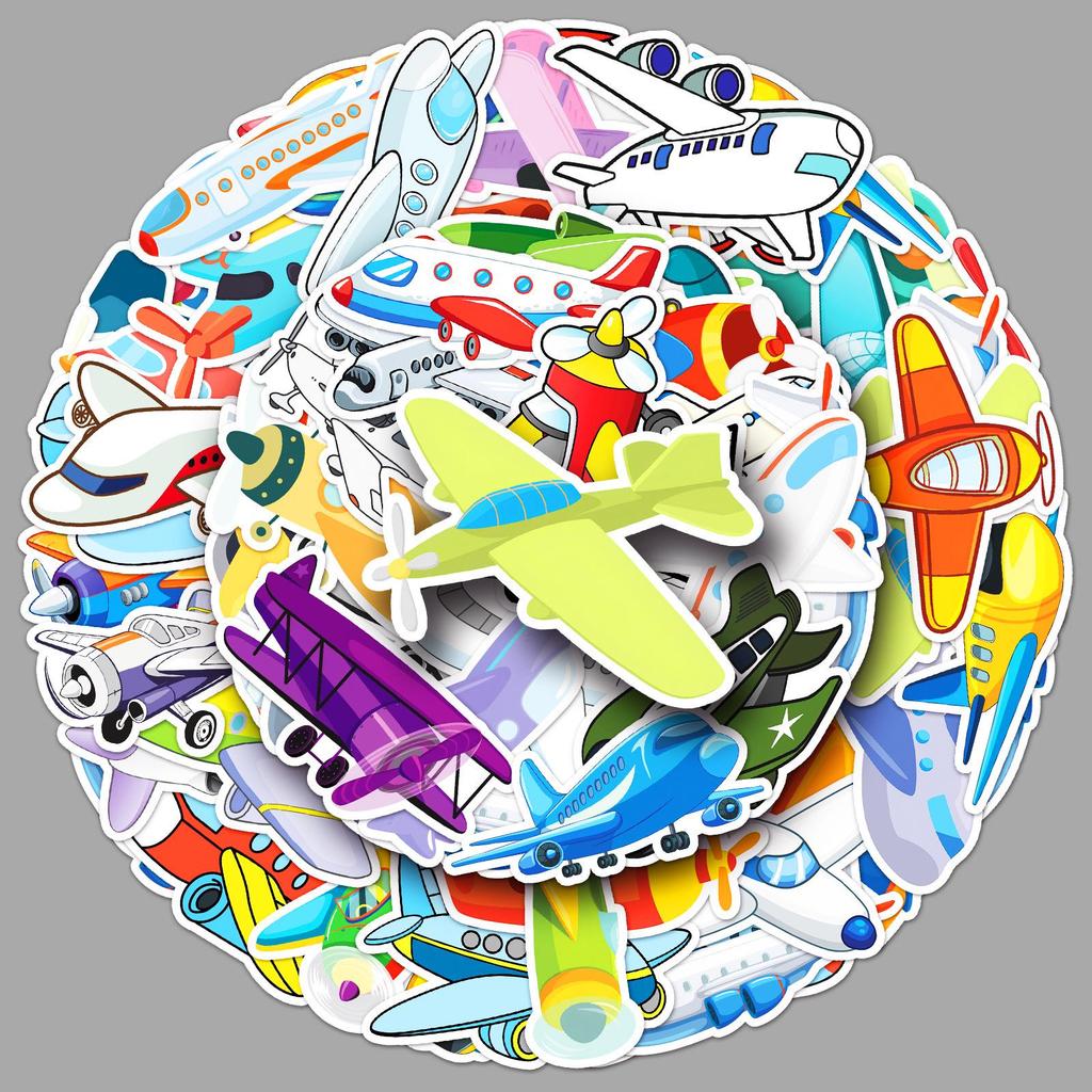 51pcs Waterproof Cartoon Airplane & Vehicle Stickers for Journals and Thermos Cups
