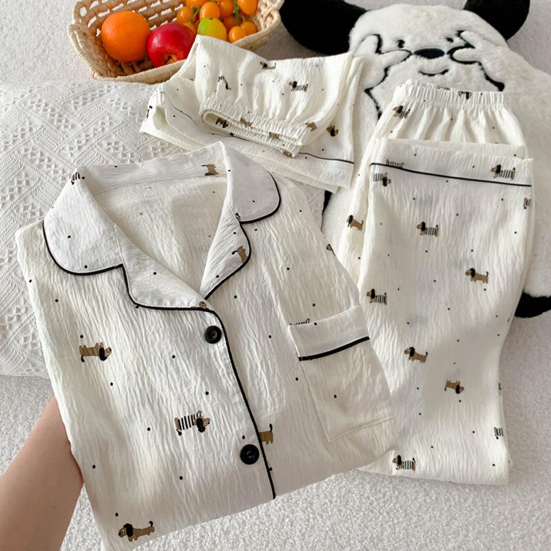 Dachshund Polka Dot Premium Cloud Cotton Pajamas Women'S Summer Short-Sleeved Casual Loungewear Three-Piece Set