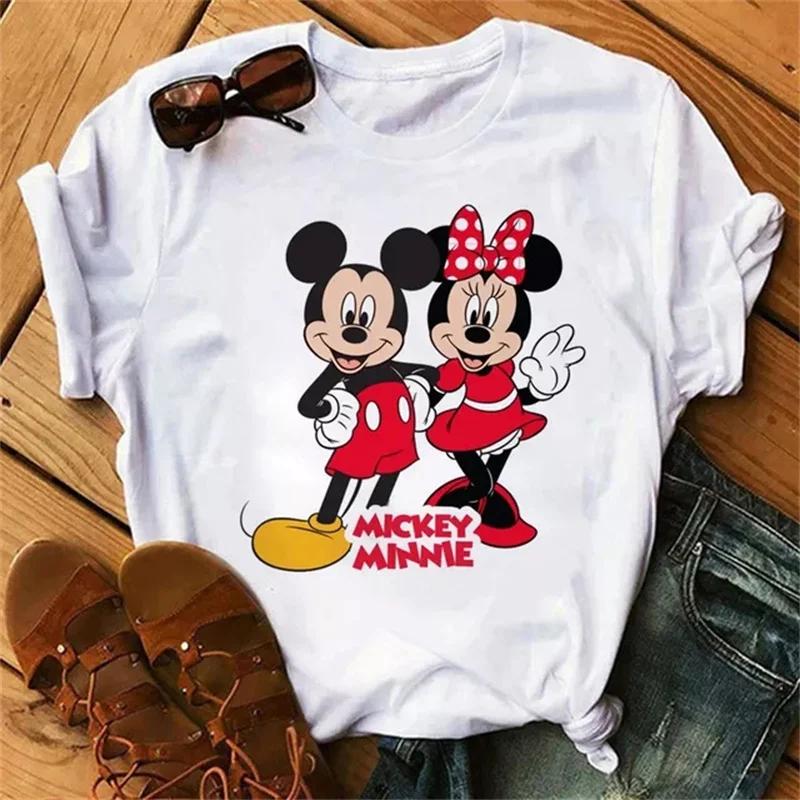 Fashion Cute Disney Mickey Minnie Cartoon Graphic Printed Women T-Shirt Casual O-Neck Short Sleeves Streetwear Female Tops Tees