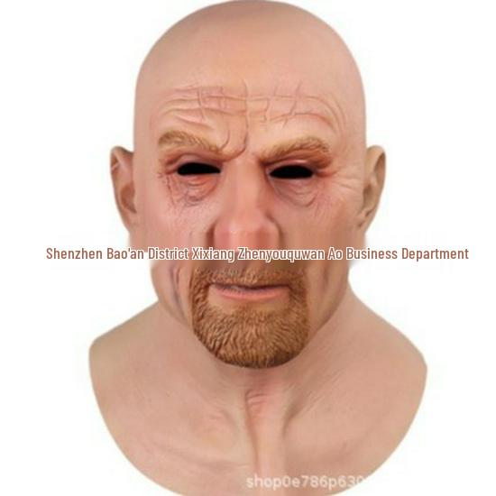 Gränsöverskridande Latex Mask för Äldre Person: Halloween Mänskligt Ansikte Peruk Huvudbonad