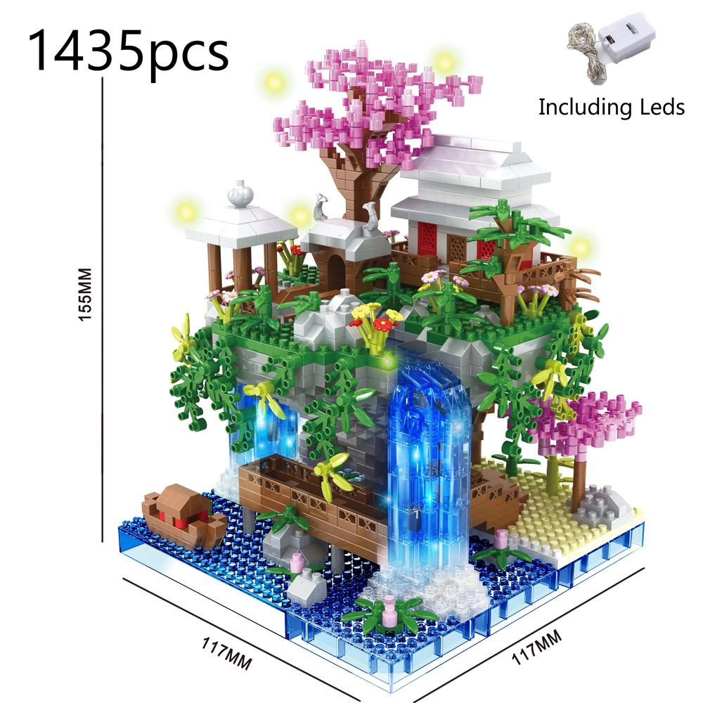 Tree House Mini Diamond Block Particle Peach Blossom Pool Traditional With Light Chinese Architecture Building Blocks Kids Gifts