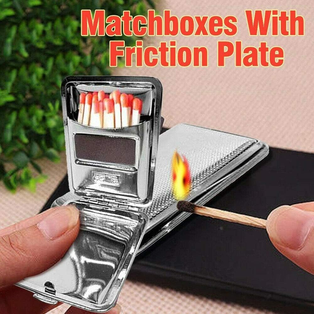 Portable Stainless Steel Matchboxes With Friction Plate,Mini One Button Waterproof Match Storage Case,Reusable Camping Outdoor Fire Starter