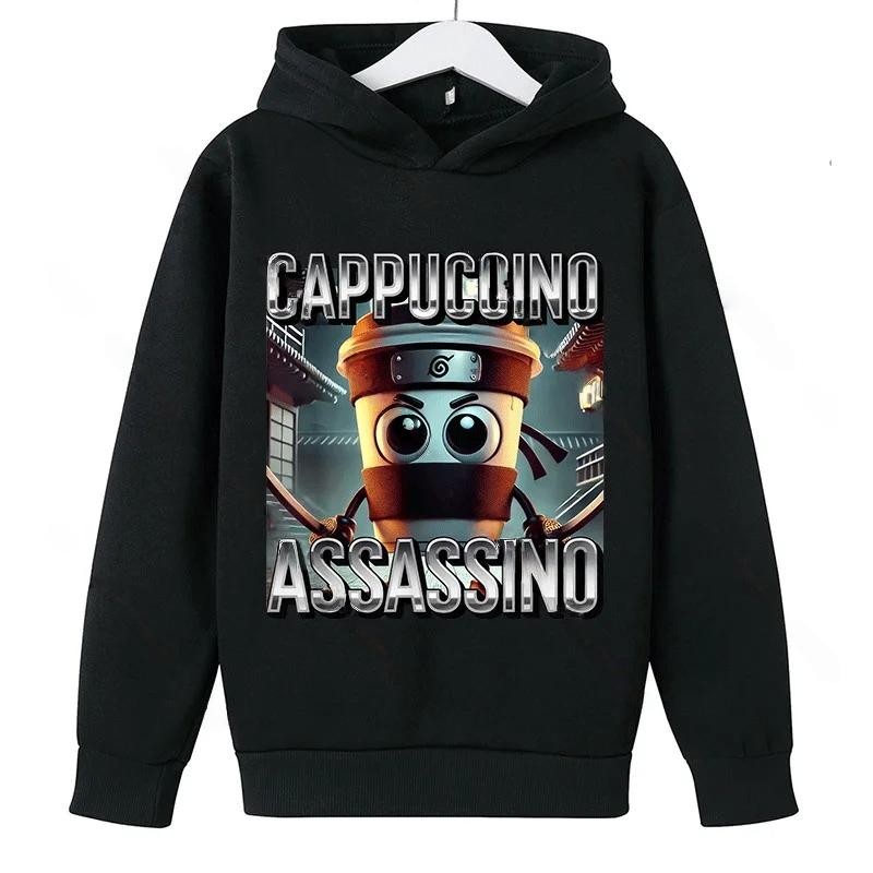 Italian Brainrot Cappuccino Assassino Fun Emoji Pullover Cotton Hoodie Autumn Winter Casual Warm Hooded Sweatshirt Men's Hoodies