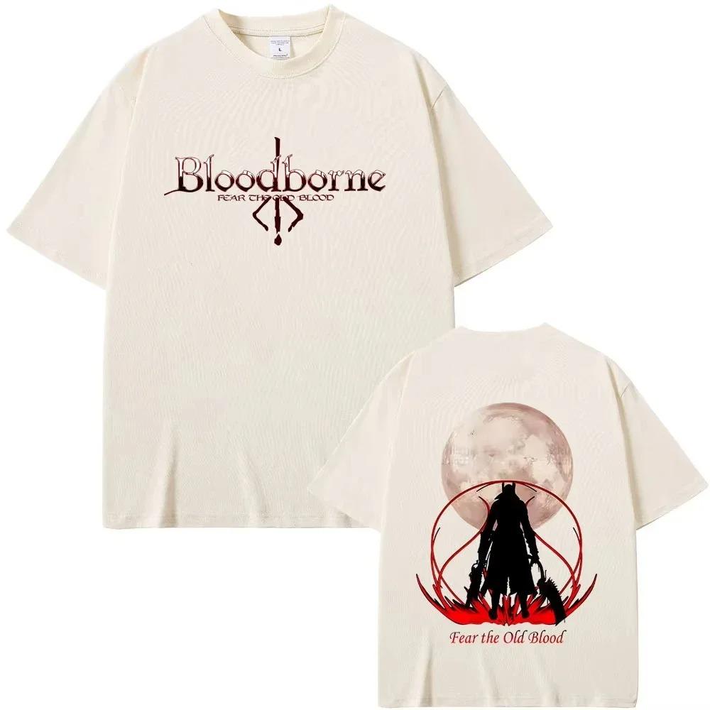 Bloodborne Horror Hunter Ancient Blood Graphic TShirt Unisex Retro Cotton Casual Top Mens Streetwear Loose Crew Neck Short