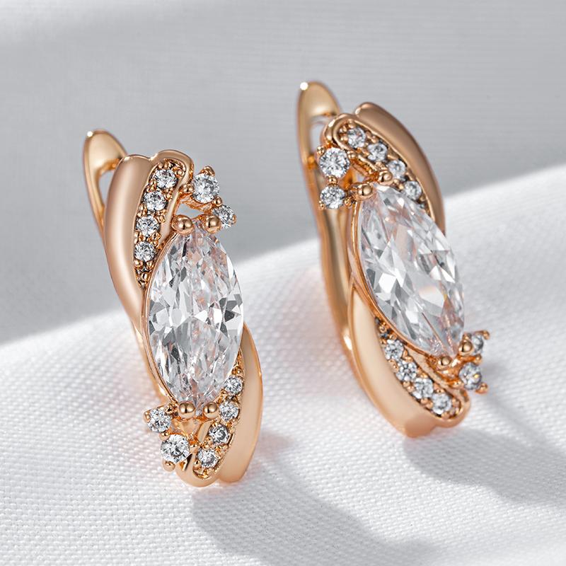Kienl Rose Gold Color Dangle Earring For Women Fashion Natural Zircon Flower Ethnic Bride Daily Vintage Jewelry