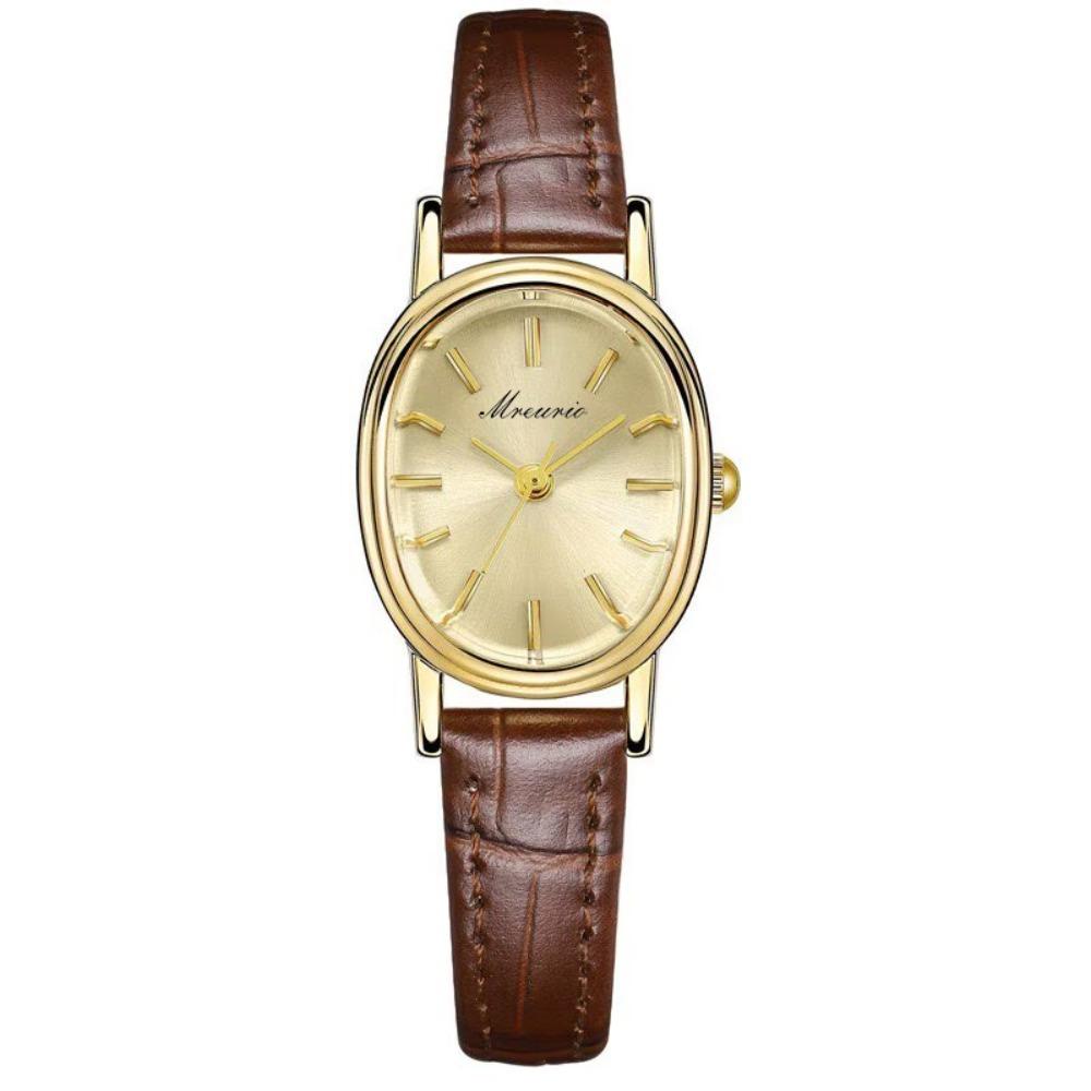 Faux Leather Oval Quartz Wristwatch Oval Luxury Women Watch Elegant Quartz Analog Watch  Gift E