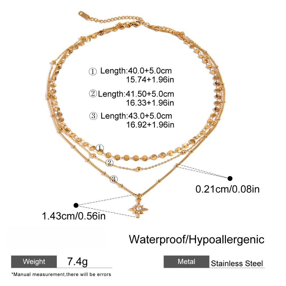 Stainless Steel Three Layer Necklace with Rhinestone Four Point Star Pendant Simple Luxury Titanium Steel Necklace