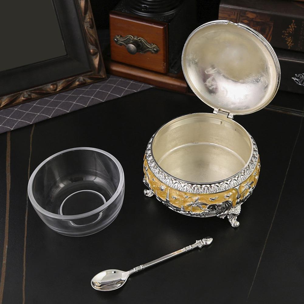 2pcs Glass Sugar Bowl With Lid And Spoon Colorful Sugar Container Sugar Bowls Sugar Pot  Bar Use