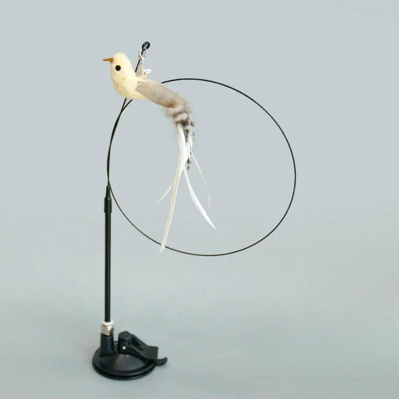 Cat Toys Interactive Handfree Cat Stick Playing Kitten Playing Teaser Wand Toy Suction Cup Bird/Feather Cat Wand Pet Supplies