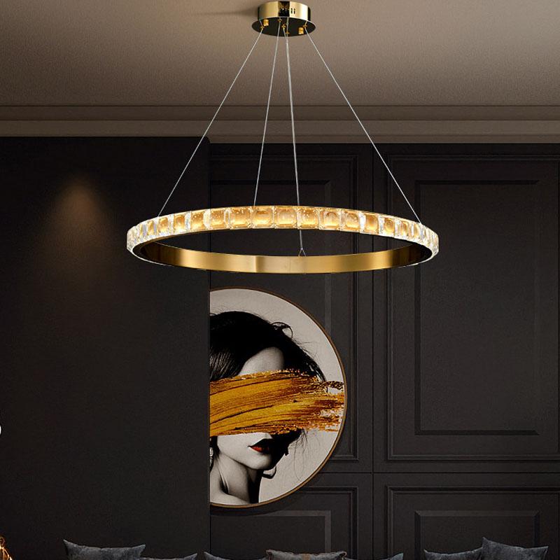 New Ring Crystal Chandelier Lamp Modern Minimalist Creative Luxury Bedroom Chandelier for Dining Room LED Crystal Pendant Lights