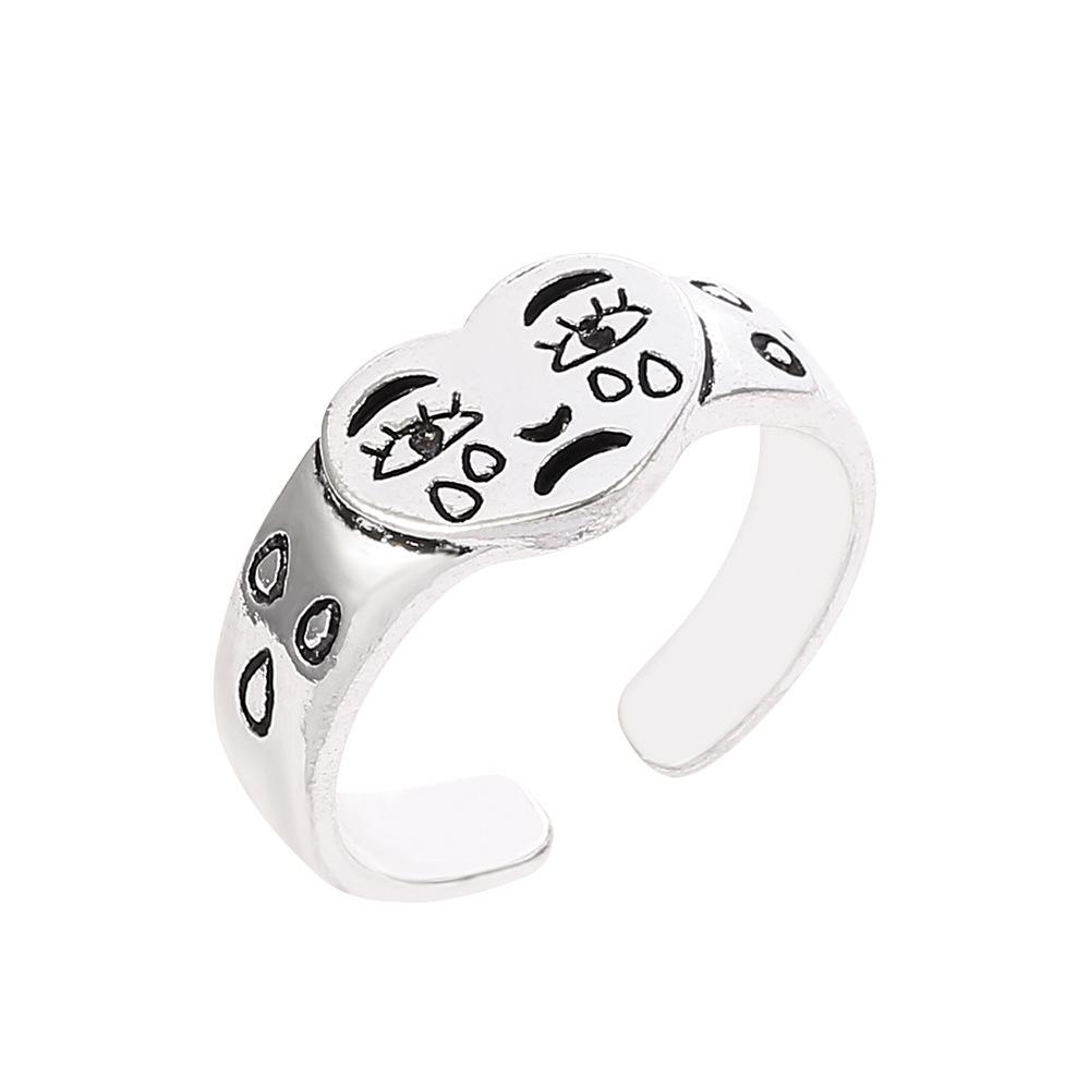 Love Crying Face Ring Sad Tear Point Expression Ring Temperament Tear Point Open Ring Literary and Artistic