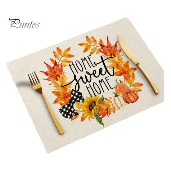 Durable Table Mats for Daily Use Pumpkin Autumn Leaves Placemat, Thanksgiving Linen Washable Heat Resistant Rustic Decorations Place Mat Dining