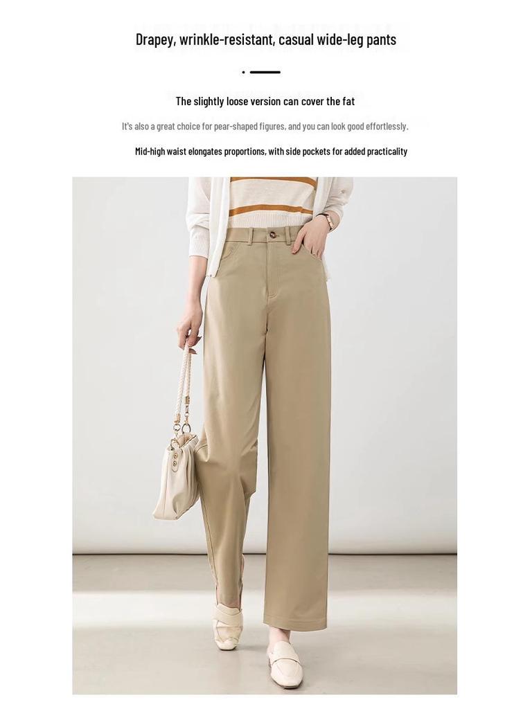 Autumn 2025 Women's High-Waisted Cotton Slimming Straight-Leg Trousers - Chic and Casual Style.