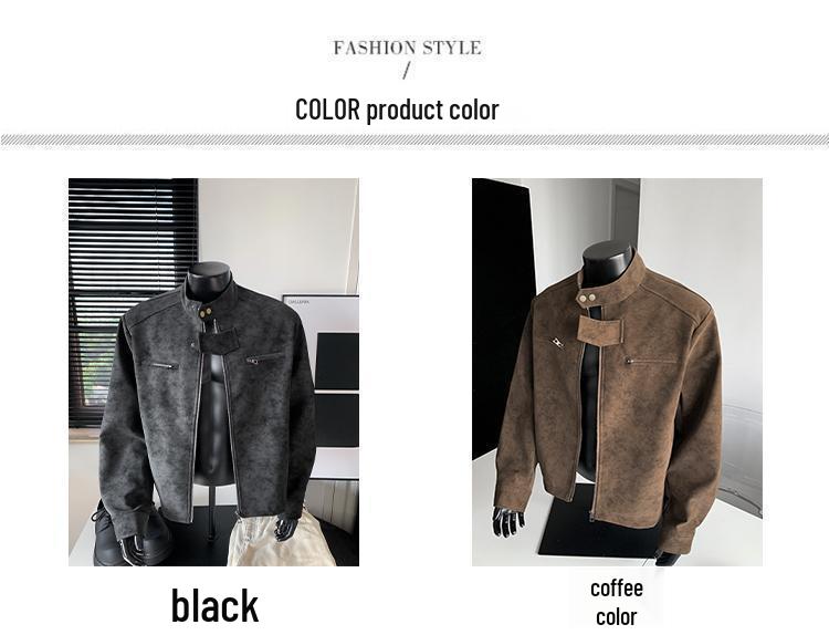 Trendy Brand Maillard Men's Stand Collar Leather Flight Jacket - Autumn Versatile Streetwear Outerwear