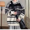 Men's Japanese Retro Striped Contrast Color Thick Loose Knitted Sweater Jacket for Autumn and Winter