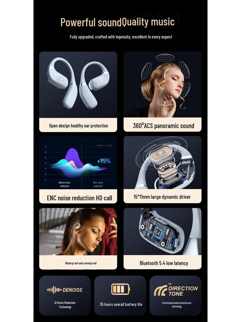 Manufacturer's AI 6.0 Over-Ear Wireless Noise-Canceling Sports Bluetooth Headphones with Long Battery Life