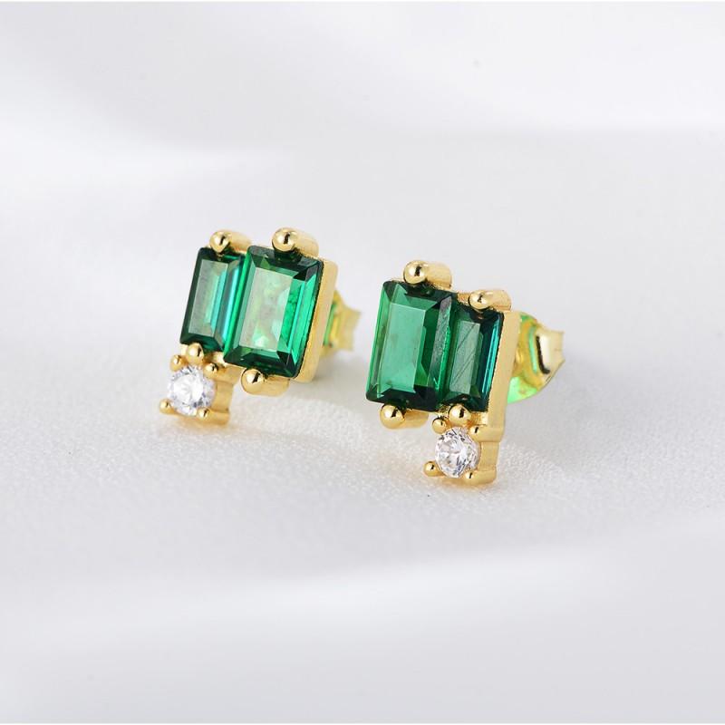 Geometric Square Emerald Zircon Stud Earrings Sterling Women Fashion Minimalist Jewelry 925 Sterling Silver
