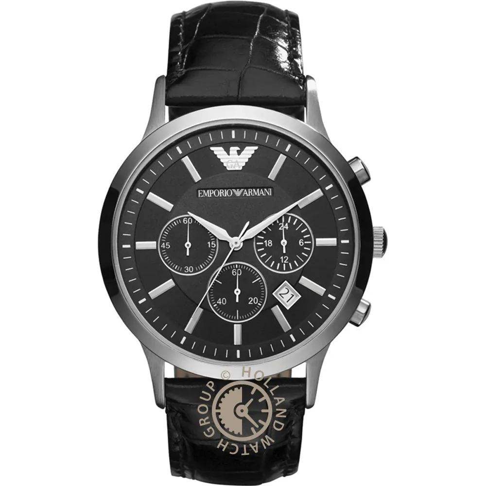 

Emporio Armani Renato Black Leather Men s Quartz Chronograph with Date AR2447 чёрный