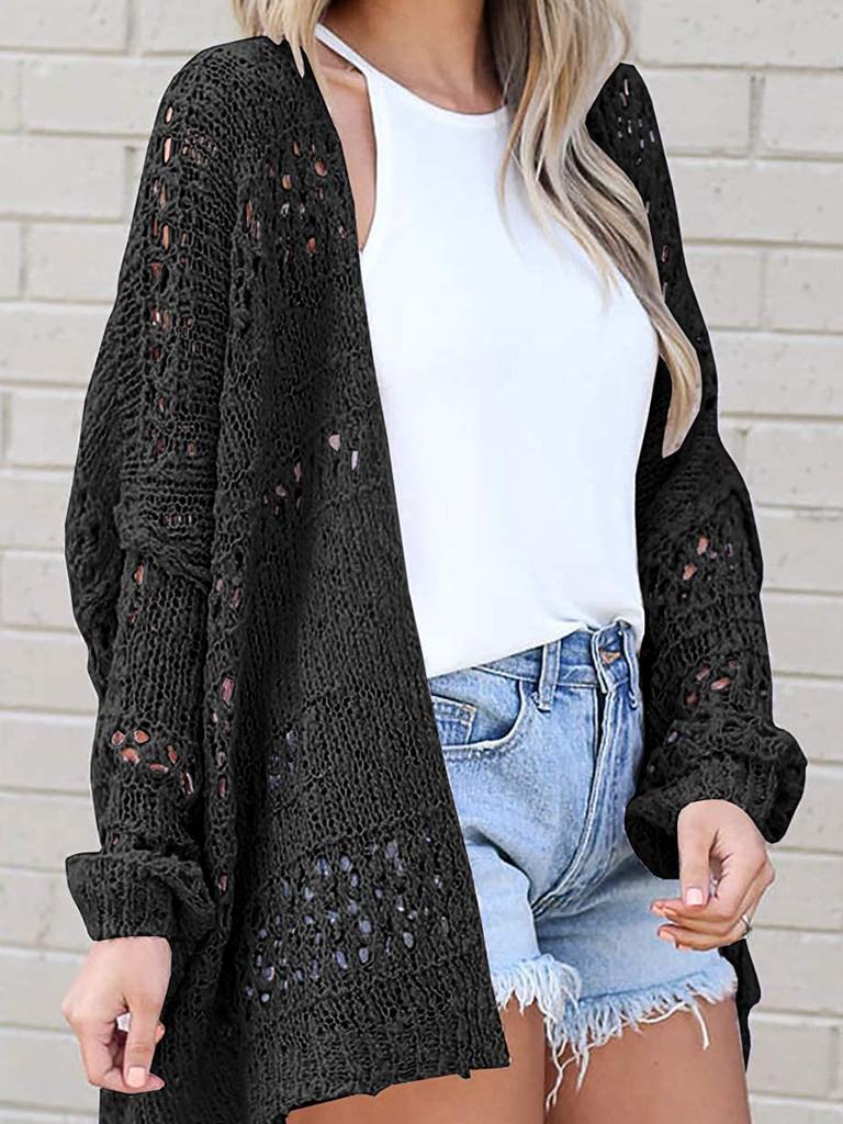 Spring Autumn New Arrivals Women's Oversized Long Sleeve Hollow Mesh Hair Sheep Knit Cardigan Coat