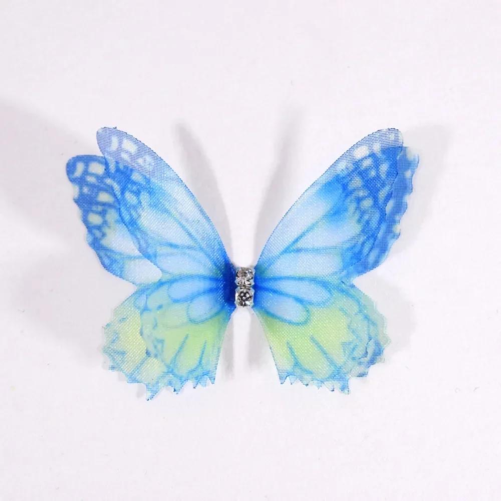 50Pcs 3D Organza Fabric Butterfly Appliques Double-layer Gradient Color Chiffon Butterfly Embroidered Patches Translucent