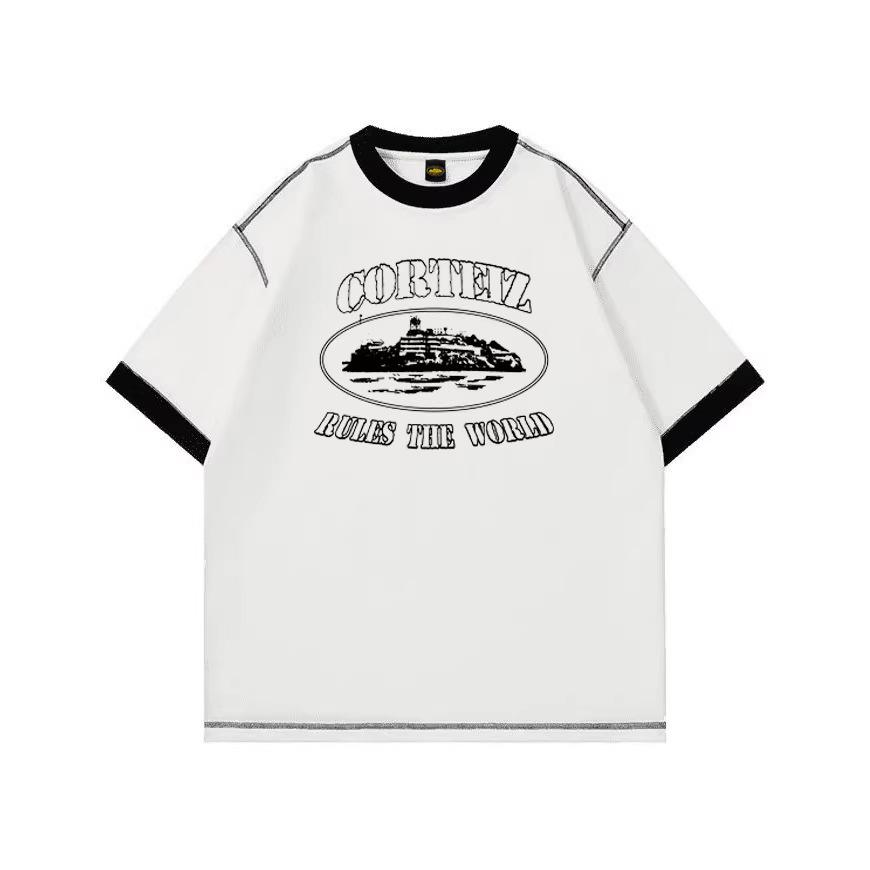 American Street Trendy Brand Corteiz Alcatraz Color Matching Printing Men's and Women's Loose Round Neck Retro Short-sleeved T-shirt Summer