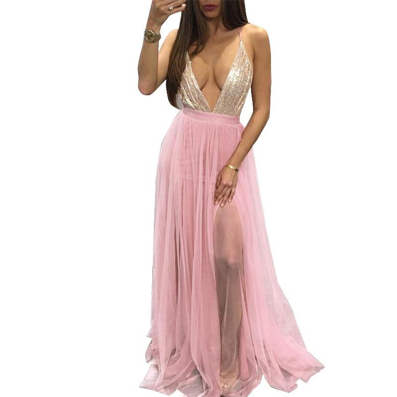 Elegant Women Party Sling Evening Dress With Deep V-neck And Stunning Backless Design
