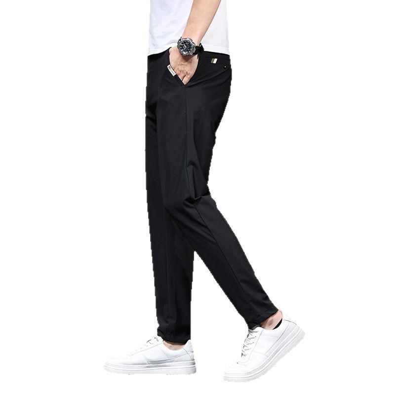 Men's Summer Slim Fit Four-Way Stretch Ice Silk Pants - Trendy Casual Straight Leg Suit Style