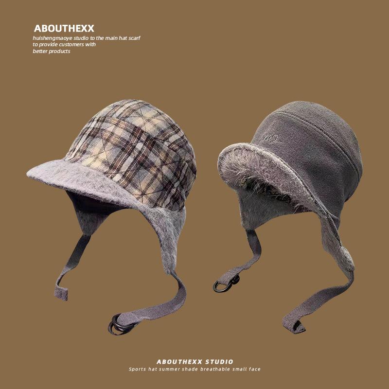New Double sided Ear Protection Hat for Women Winter Windproof  Coldproof and Warm Pullover Lei Feng Hat Outdoor Travel Pilot Hat