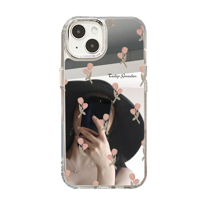 Applicable iPhone17ProMax pink tulip mirror phone case 16 Apple 13/14 large hole 15 niche x