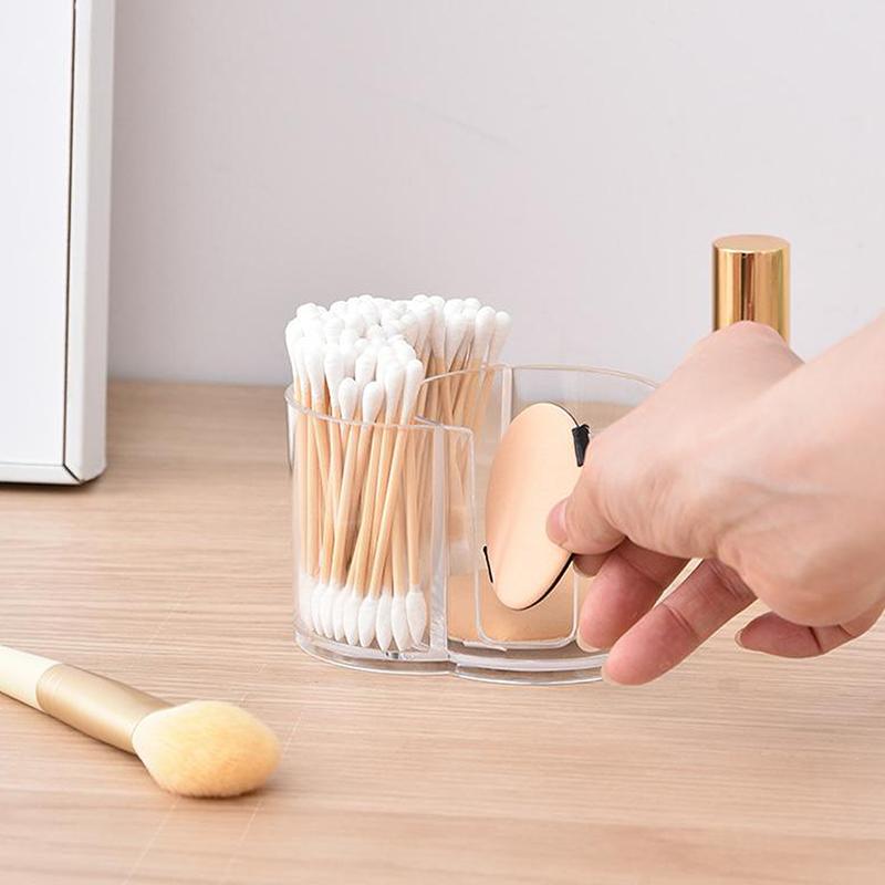 Transparent Bathroom Storage Container Qtip Holder With Dual Compartments - Clear Cotton Swab And Cotton Balls Organizer -