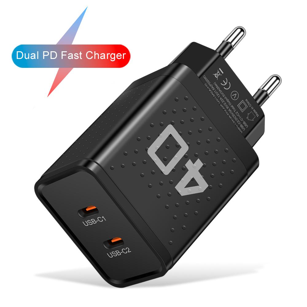 Dual PD 2 Ports USB C Chrager Fast Charger Type C For Xiaomi 12 iPhone 13 14 Pro Realme QC3.0 Type C Fast Charging