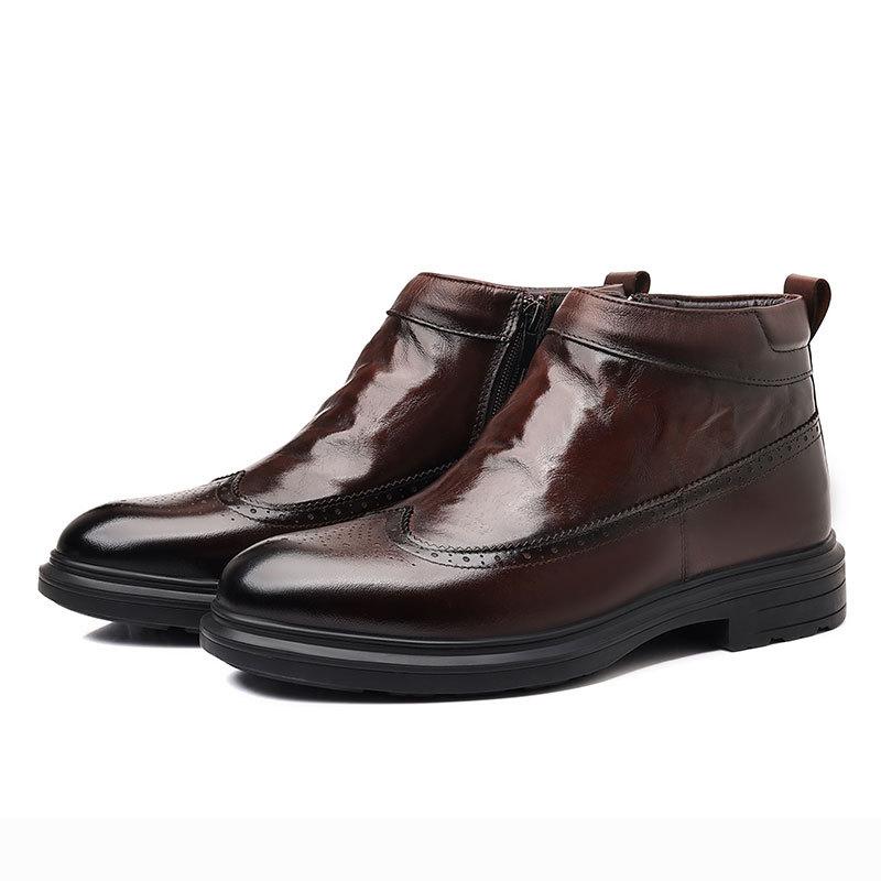 Brock Chelsea Boots Leather Men'S Boots British Style Men'S Short Boots Retro Side Zipper Wool Cotton Shoes Men'S