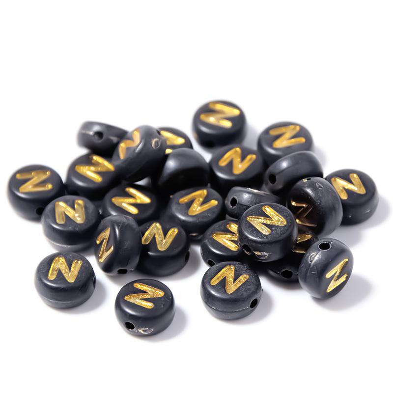 100pcs Black Color Acrylic Letter Beads A-Z Round Flat Alphabet Spacer Bead for Jewelry Making DIY Bracelet Necklace Charms