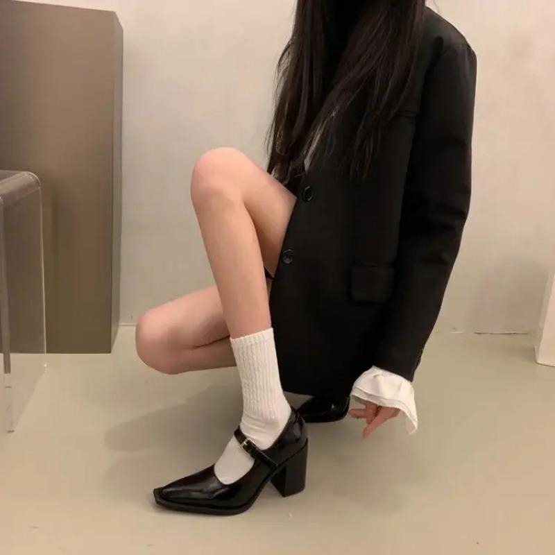 Tacchi Alti Stile Francese Nuovi Vintage Cinturino Singolo Punta Appuntita Donna Autunno Inverno Nero Tacco Spesso Abbinare Gonne Piccola Pelle
